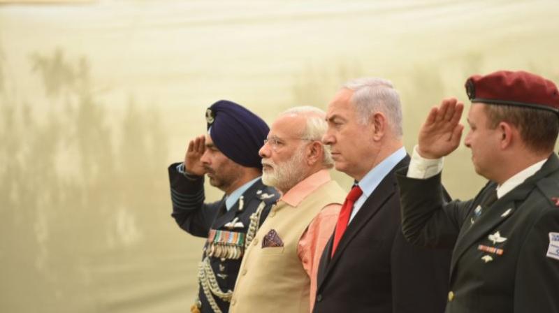 Modi, who became the first Indian prime minister to visit the Jewish nation, signed seven agreements to boost bilateral cooperation in key areas like science and technology, water, research and space. (Photo: Twitter)