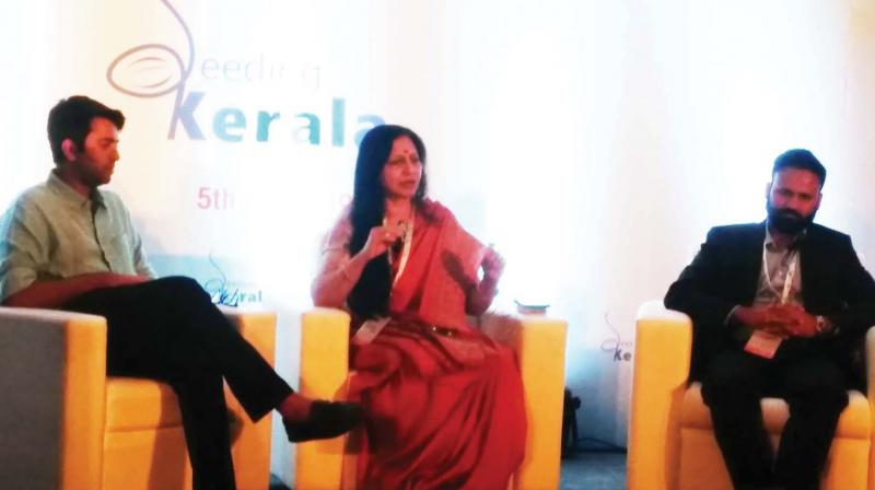 Angel investors Shivam Shah, Revathy Ashok and Ravi Kaushik take a master class on early stage investing at the Seeding Kerala event in Kochi on Tuesday.