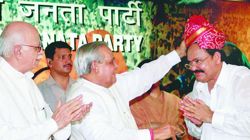 Venkaiah Naidu with then Indian Prime Minister Atal Behari Vajpayee and L.K Advani.