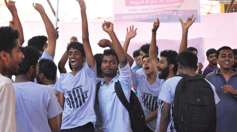 Students of TMC raise their voice after the results of inter-medico fest was announced on Friday. (Photo: DC)