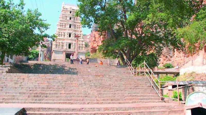 Yaganti Uma Maheswara temple in Kurnool district where the stairs pose inconveniences to elderly.	(Photo: DC)