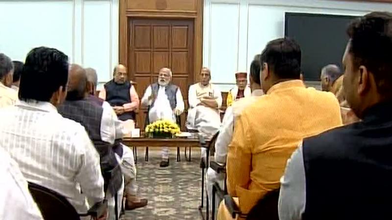 Prime Minister Narendra Modi in a meeting with BJP MPs from UP. (Photo: ANI Twitter)