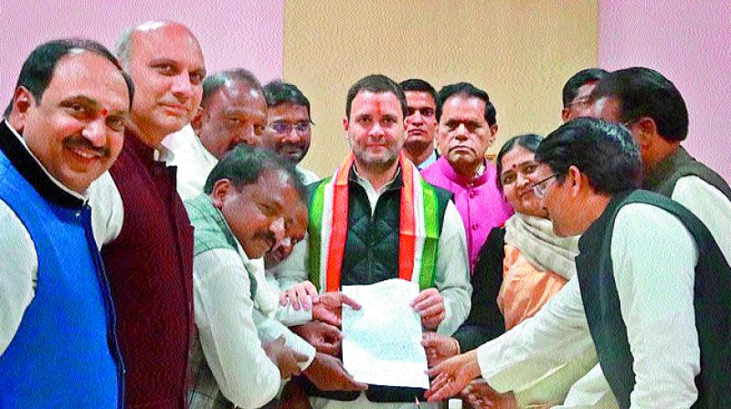MP T. Subbarami Reddy and AP Congress leaders with party V-P Rahul Gandhi. (Photo: DC)