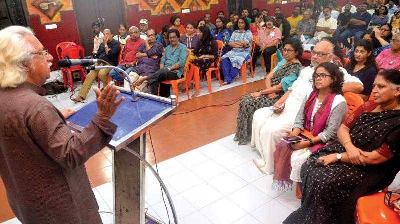 Adoor Gopalakrishnan inaugurates the interaction programme by Women in Cinema collective in Thiruvananthapuram on Monday.  (Photo: Peethambaran Payyeri)