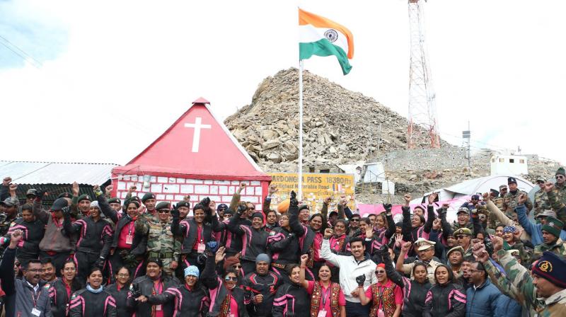 The group of 56 women riders achieved the feat after embarking on a journey of 10,000 kms covering 10 Asian countries and 12 Indian states. (Photo: Facebook/ Biking Queens)