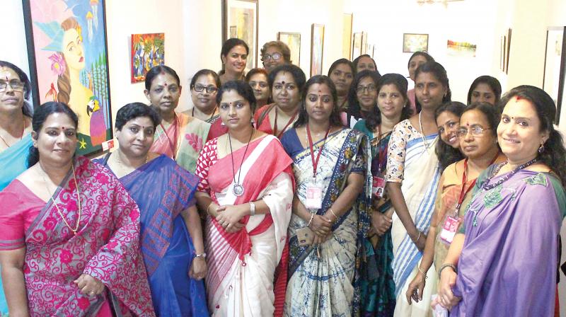 A few among the 101 artists conducting a painting exhibition at Kerala Lalithakala Akademi art gallery,