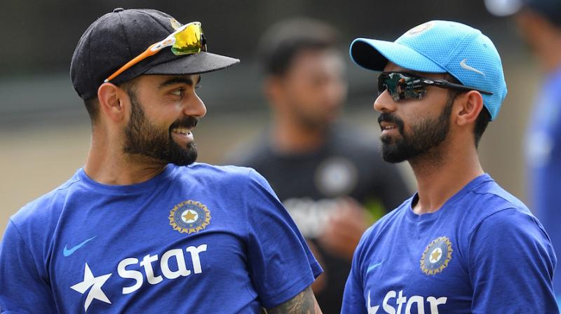 Ahead of their next Test in Bengaluru, the Indian cricketers, namely Virat Kohli and Ajinkya Rahane, were seen practicing catches. (Photo: AFP)