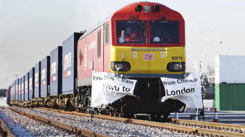 The first direct freight train service from China to the United Kingdom arrives at a rail freight terminal in Barking, east London. (Photo: AP)