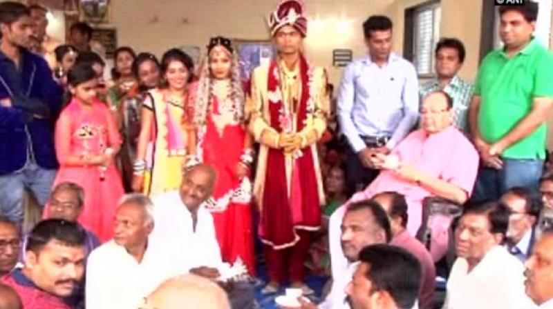 The bride said they were initially tense but then the families decided to go ahead with the wedding. (Photo: ANI Twitter)