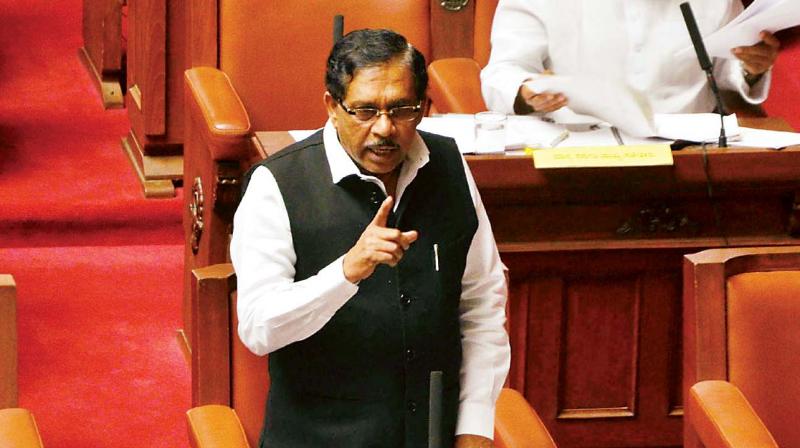 Home Minister Dr G Parameshwar speaks during Council session in Bengaluru on Monday. (Photo: KPN)