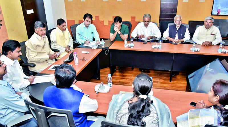 Chief Minister N. Chandrababu Naidu meeting with Parliamentary committee on Water Resources at camp office in Vijayawada on Friday.