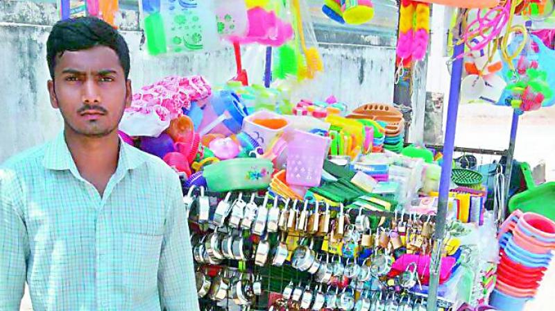 Mohd Salman who was injured in Mecca Masjid blast now sells plastic ware on a push cart.