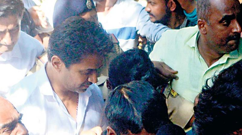 Actor Arjun Sarja appearing before Bengaluru police in the sexual harassment case  on Monday (Image DC)