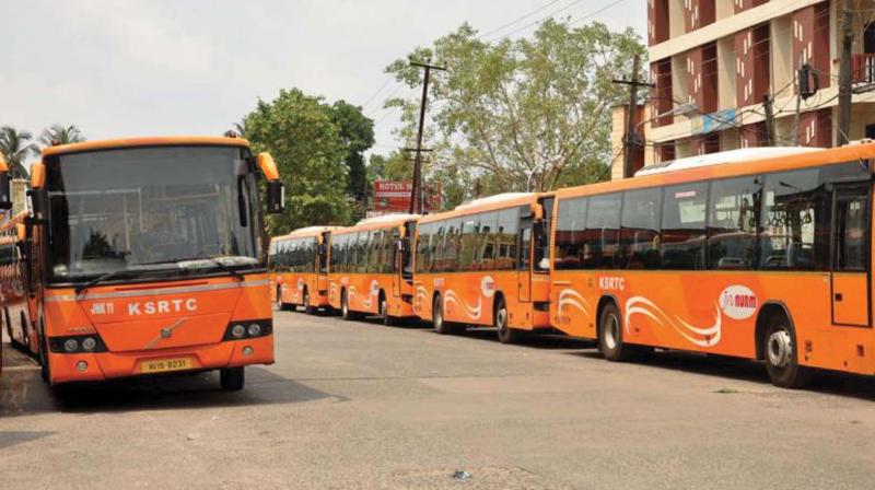 Low floor AC buses at city bus stand (file pic)