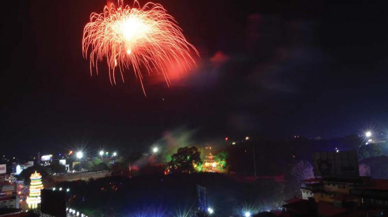 Fireworks during Thrissur Pooram. (File pic)