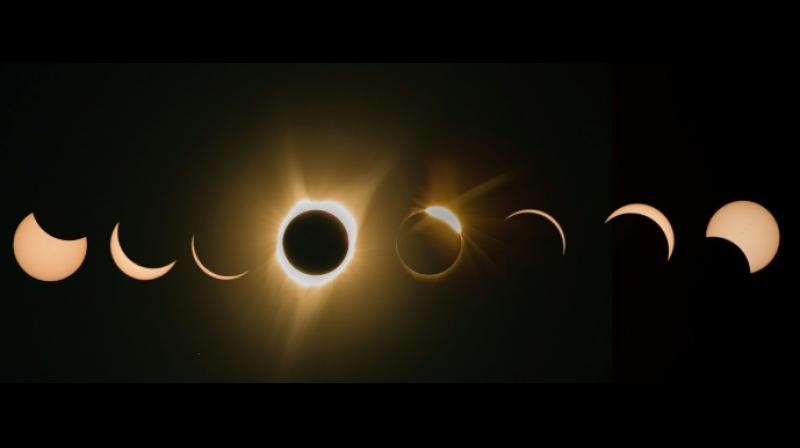 Phases of Mondays total solar eclipse as seen in Madras, Oregon, among the first places to experience the celestial phenomenon. (Photo: AFP)