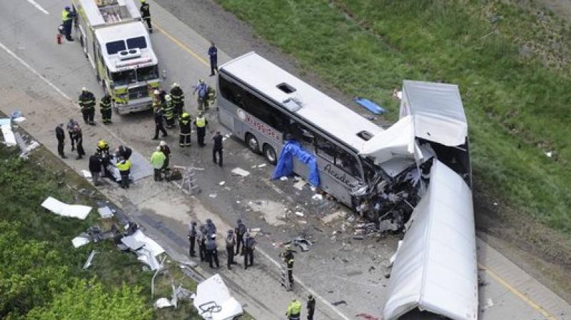 The truck was believed to have hit the bus head-on. (Photo: AP)