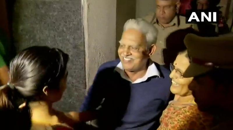 Activist Varavara Rao brought to his residence in Hyderabad after Supreme Court ordered house arrest for the five accused. (Photo: ANI/Twitter)