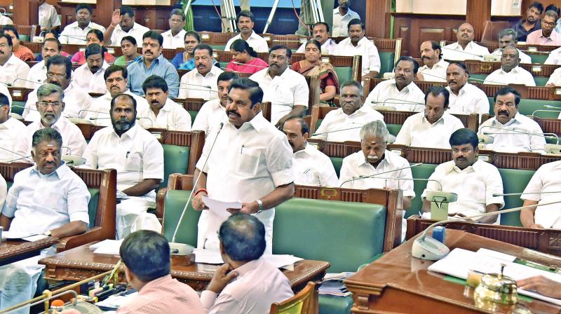 Chief Minister Edappadi K. Palaniswami addresses the state Assembly on Tuesday (Photo: DC)