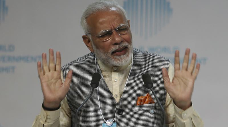 Prime Minister Narendra Modi gives a speech at the World Government Summit in Dubai, United Arab Emirates. (Photo: AP)