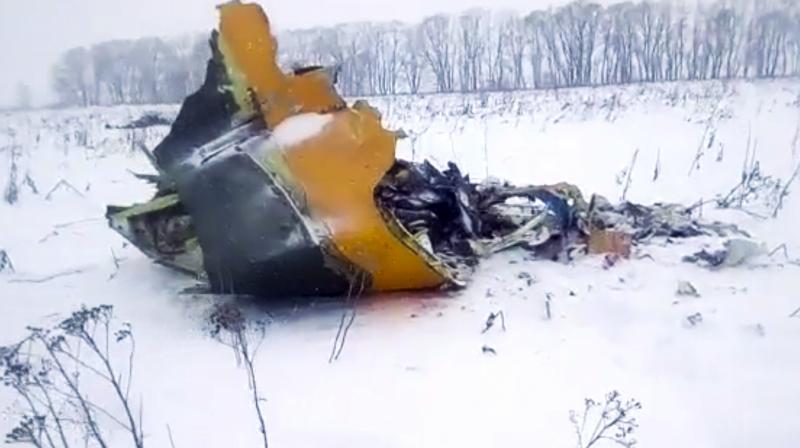 In this screen grab provided by the Life.ru, the wreckage of a AN-148 plane is seen in Stepanovskoye village, about 40 kilometers (25 miles) from the Domodedovo airport, Russia. (Photo: AP)