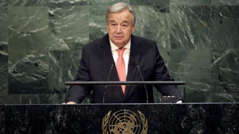 The United Nations Secretary-General designate Antonio Guterres speaks during his swearing-in ceremony at UN headquarters on Monday. (Photo: AP)