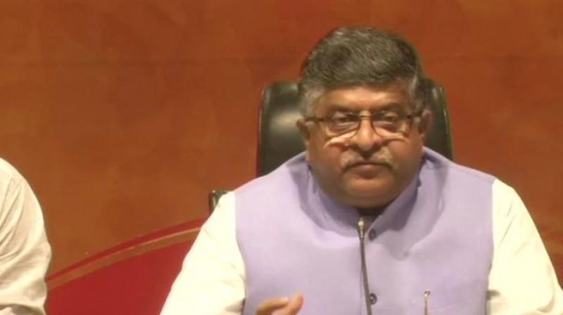 They say BJP is politicising surgical strikes... Please tell me, which election is happening now, or in the near future? There are no elections at the moment, Law Minister Ravi Shankar Prasad said. (Photo: Twitter | ANI)