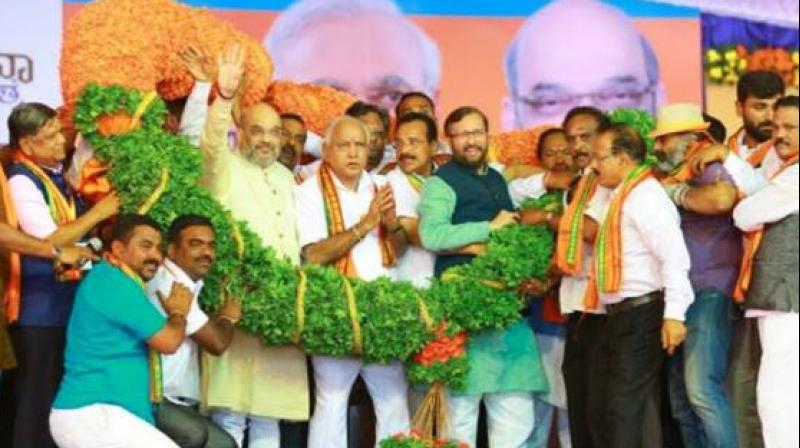 Amit Shahs rally as part of the Parivarthana Yatra by the state BJP came amid the bandh called by pro-Kannada outfits seeking PM Modis intervention on the Mahadayi water sharing issue. (Photo: Twitter/@AmitShah)