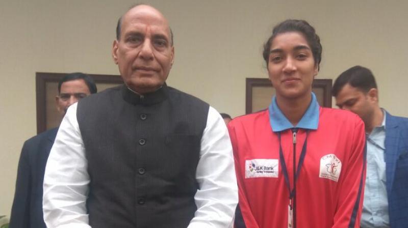 Ashiq, who defends the 24-foot-long and 8-foot-high goal post for her team, said the youth in Kashmir Valley was talented and all that they required was a platform. (Photo: Twitter)