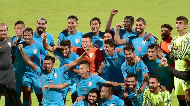 The Blue Tigers were ranked 107th last month but they are now at 105th in the latest rankings, courtesy their win over Macau in the AFC Asian Cup 2019 qualifiers last week.(Photo: PTI)