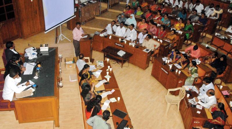 A view of BBMP Council meeting at the BBMP office in Bengaluru on Tuesday 	(Photo: KPN)