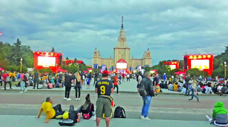 Fans without tickets enjoy live action at the Fifa Fan Fest zone in Russia. (Photo: DC)