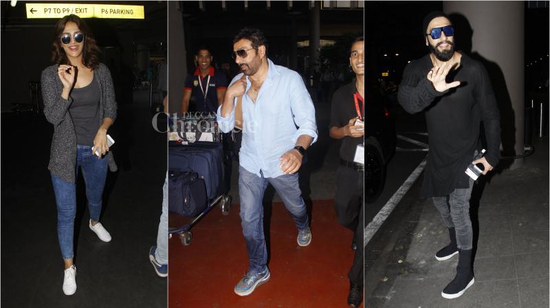 While Ranveer and Vaani flash their perfect smiles, Sunny avoids shutterbugs