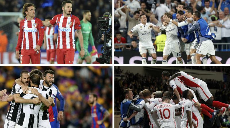 Real Madrid will host Atletico Madrid at the Santiago Bernabeu on May 2 and Monaco are home to Italian champions Juventus on May 3, with the second legs the following week. (Photo: AP)