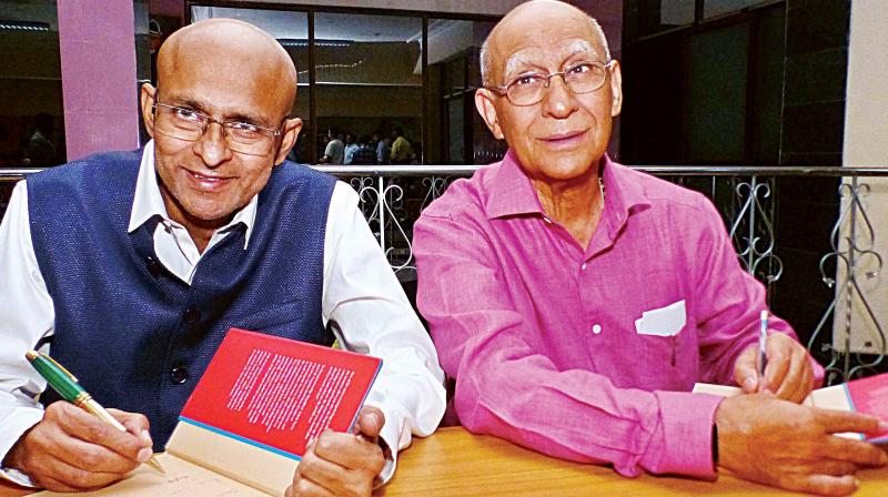 IT veterans Ashok Soota and S.R. Gopalan launch their book Entrepreneurship Simplified, in the city on Tuesday	 (Photo: R. Samuel)