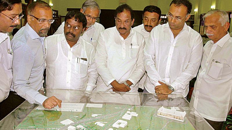Before the walkout: Bengaluru MLAs and MPs during a meeting convened by minister K. J. George about the controversial steel flyover at Vidhana Soudha in Bengaluru on Tuesday (Photo:DC)