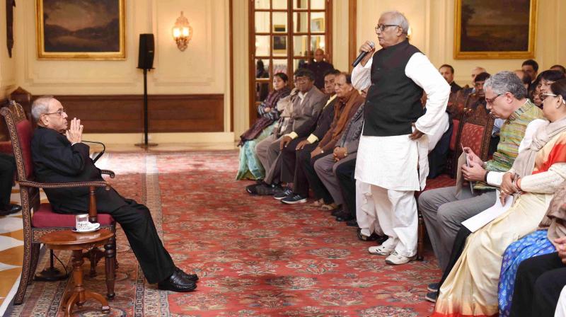 TMC MP Saugata Roy speaks during a meeting the President Pranab Mukherjee at Rashtrapati Bhavan in New Delhi. (Photo: PTI)