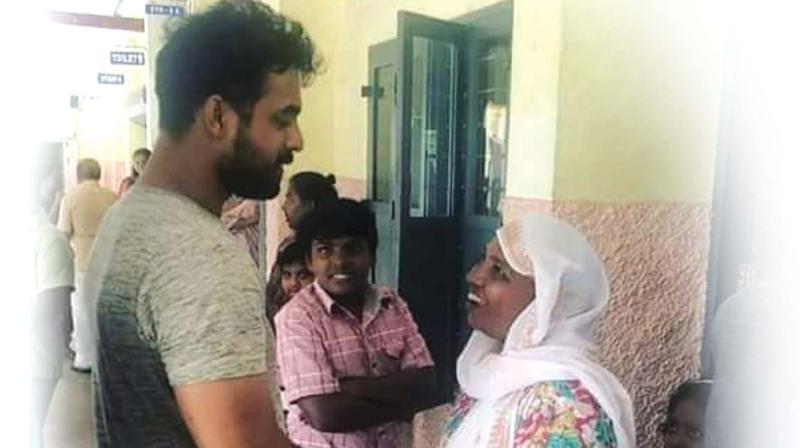 Tovino Thomas at a relief camp.