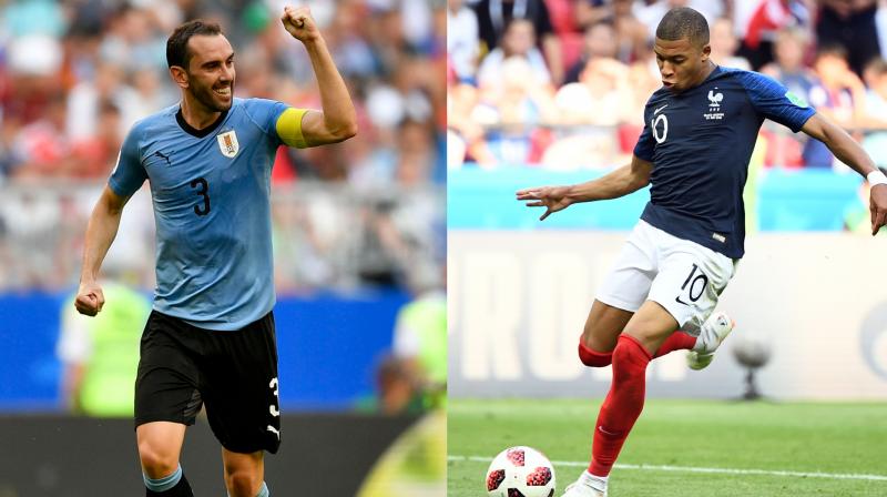 The mouth-watering last-eight tie is likely to be decided by a battle between Uruguays stifling backline, led by captain Diego Godin, and the speed of Kylian Mbappe, 19. (Photo: AP / AFP)