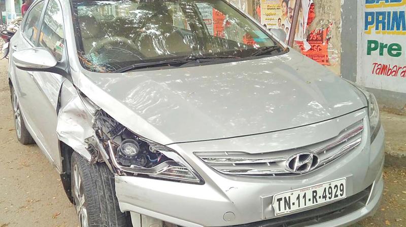 The car damaged in the collision. (Photo: DC)