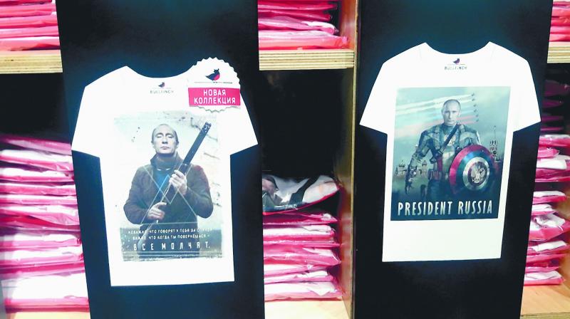 T-shirts on sale in Moscow with Putin as Captain America.