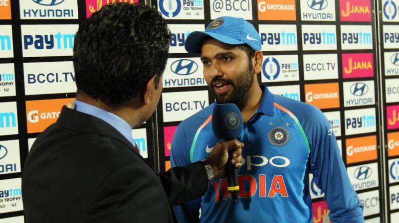 Rohit Sharma, who smashed 147 off 138 balls and scored his 15th ODI hundred to win the Man of the Match award, showered praises on Bhuvneshwar Kumar and fast bowler Jasprit Bumrah, who claimed three wickets and affected a crucial run out of Tom Latham. (Photo: BCCI)