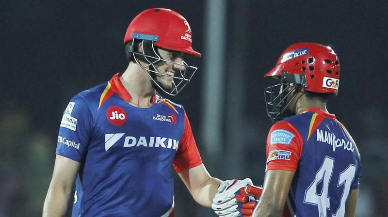 Shreyas Iyer and Pat Cummins of the Delhi Daredevils during an IPL match against Gujarat Lions in Kanpur on Wednesday. (Photo: AP)