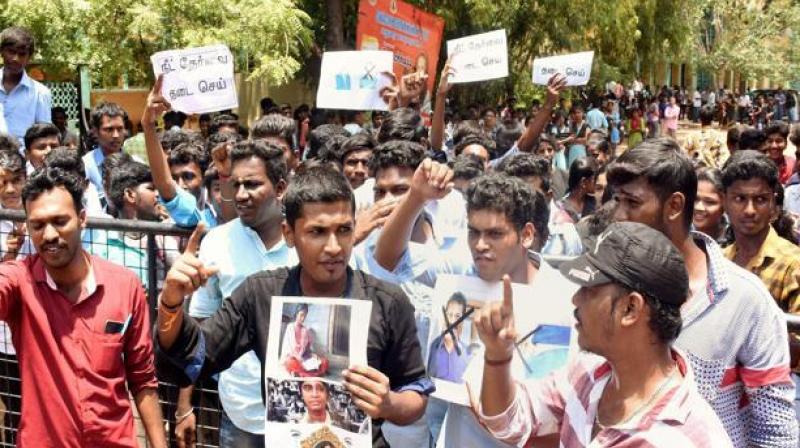Members of the Students Federation of India (SFI) protest against the Centre following the death of S. Anitha, in Madurai, Tamil Nadu. (Photo: PTI/File)