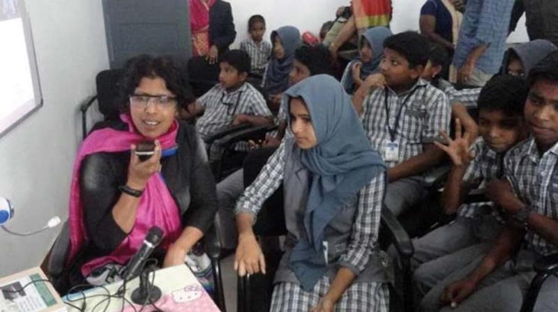 Students of HIMUP School, Kalpetta during the interaction session held on Sunday. (Photo: DC)