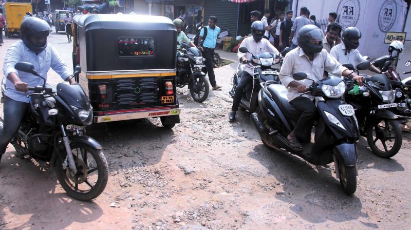 Ever-widening potholes were causing accidents at Aravind Ghosh Road in Kozhikode city.