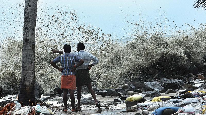 The sea breaches the sea wall as a result of cyclone Ockhi at Chellanam near Kochi  on Friday. (Photo: SUNOJ NINAN MATHEW.)