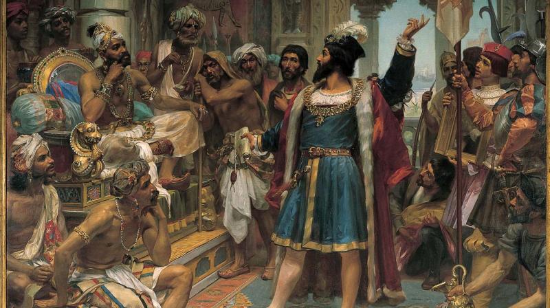 Vasco da Gama delivers the letter of King Manuel of Portugal to the Zamorin of Calicut  (Photo:  Jose Veloso Salgados 1898 painting)