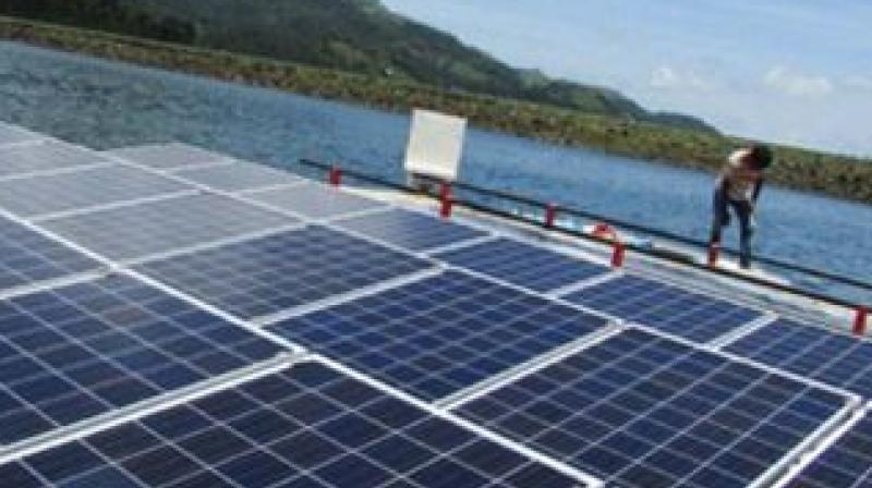 The floating  solar power plant at Banasura Sagar Dam, Wayanad.