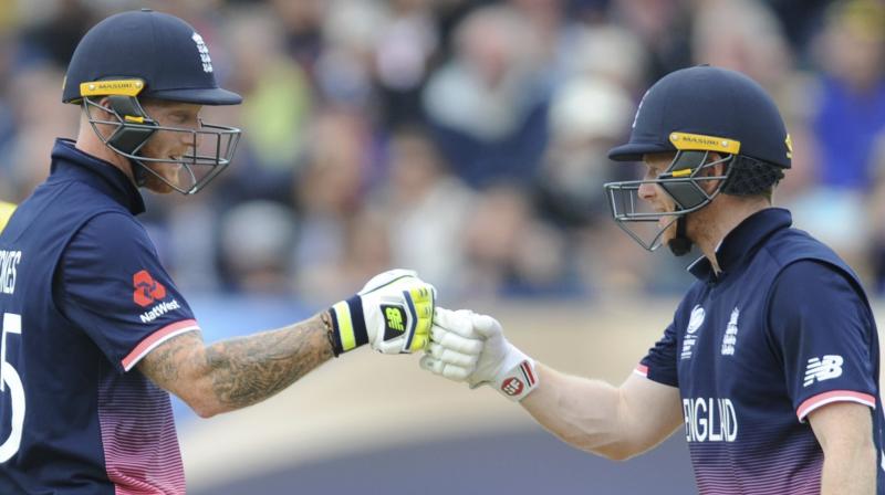 Ben Stokes ( 102 not out) staged a spirited comeback for his side as he not only struck his third ODI century, but also combined with Eoin Morgan (87) to put up a 159-run stand for the fourth wicket to inspire England to their third successive victory in the ongoing eight-team marquee event.(Photo: AP)